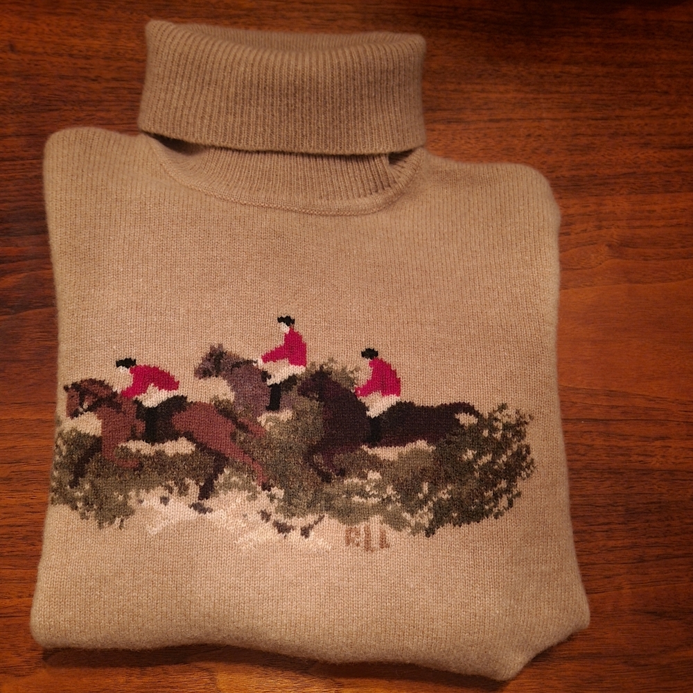 Vintage Ralph Lauren Equestrian Fox Hunt Lambswool Turtleneck Sweater Medium - Picture 11 of 16